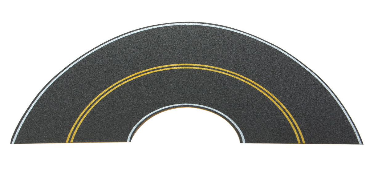 Flexible Self-Adhesive Paved Roadway -- Vintage and Modern Curves (solid double yellow centerline, white edge marks)