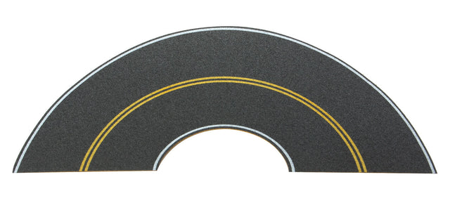 Flexible Self-Adhesive Paved Roadway -- Vintage and Modern Curves (solid double yellow centerline, white edge marks)