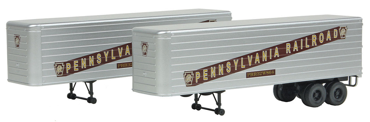 35' Fluted-Side Trailer 2-Pack - Assembled -- Pennsylvania Railroad (silver, Tuscan)-3