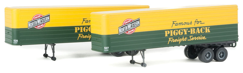 35' Fluted-Side Trailer 2-Pack - Assembled -- Chicago & North Western(TM) (green, yellow; "Famous for Piggy-Back" Slogan-1