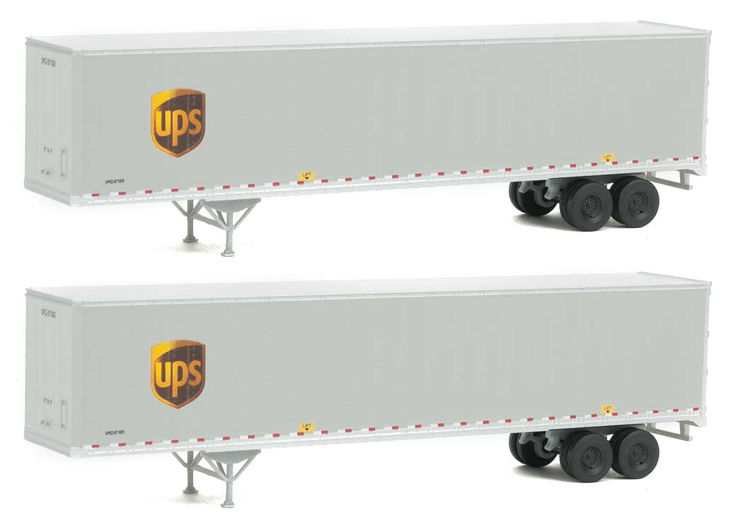 53' Stoughton Trailer 2-Pack - Assembled -- United Parcel Service (Modern Shield Logo; gray, brown, yellow)-1