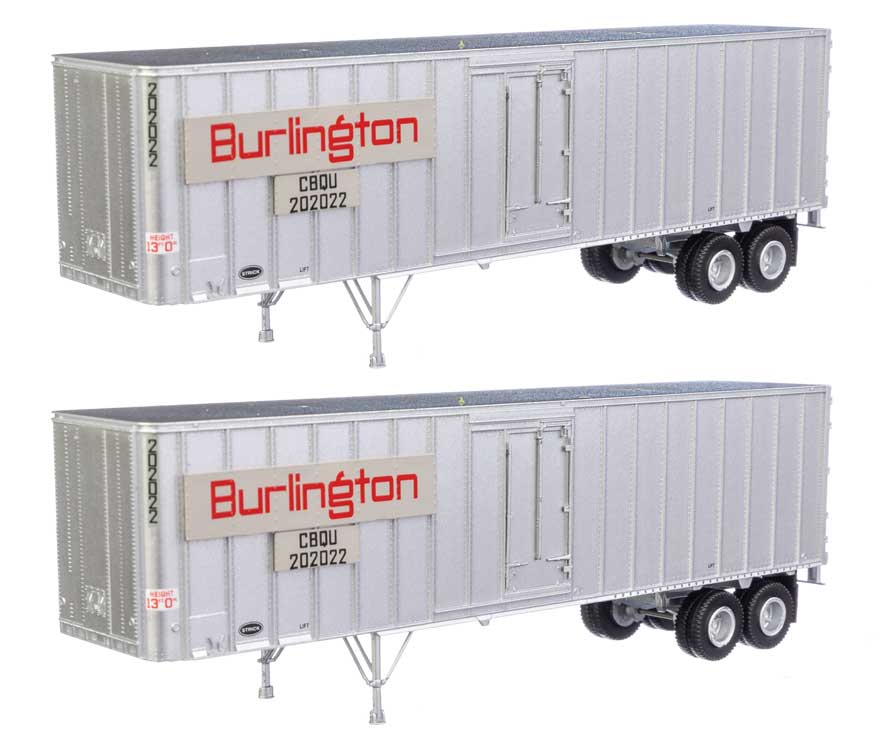 Flexi-Van 40' Trailer 2-Pack - Assembled -- Chicago, Burlington & Quincy (Large Name Placard, Side Doors)