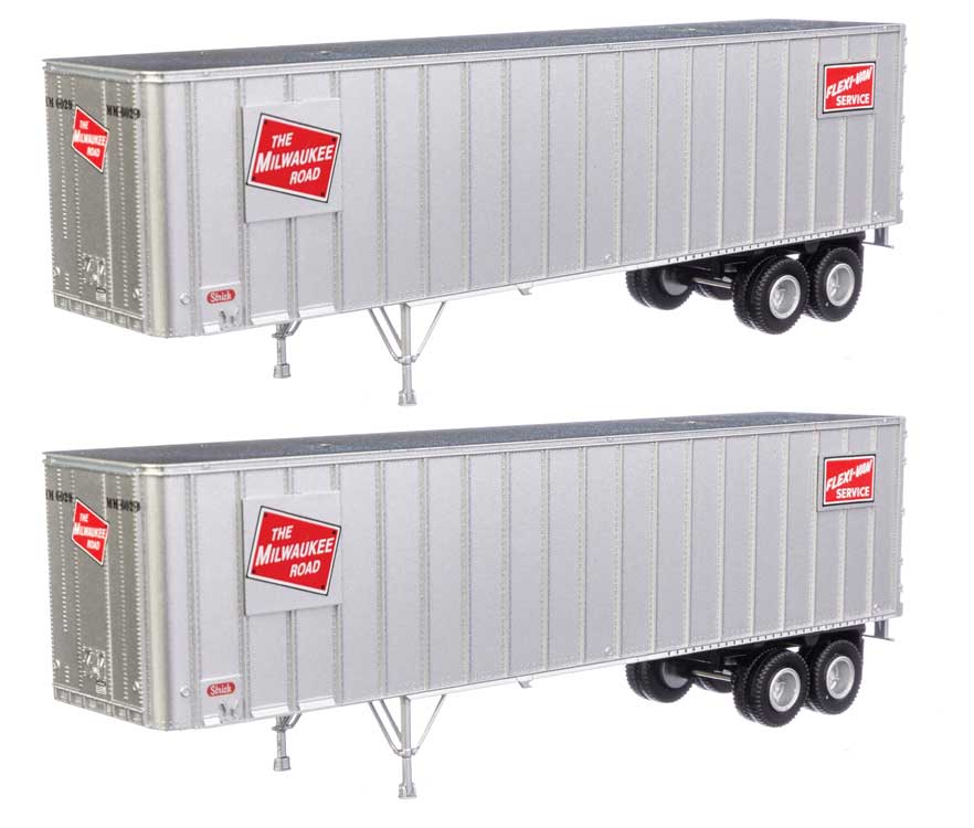 Flexi-Van 40' Trailer 2-Pack - Assembled -- Milwaukee Road #1 (Logo, Flexi-Van Placards; End Doors)