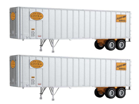 Flexi-Van 40' Trailer 2-Pack - Assembled -- New York Central #1 (Yellow Logo; Flexi-Van Placards, End Doors)-1
