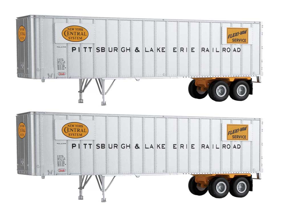 Flexi-Van 40' Trailer 2-Pack - Assembled -- Pittsburgh & Lake Erie (yellow NYC logo, Flexi-Van placards; end doors)-1