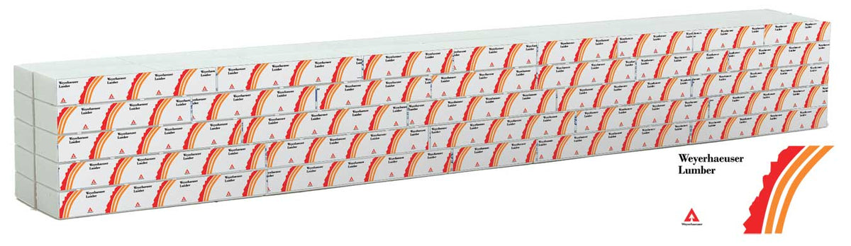 Wrapped Lumber Load for WalthersMainline 72' Centerbeam Flatcar -- Weyerhauser Lumber (red, orange)