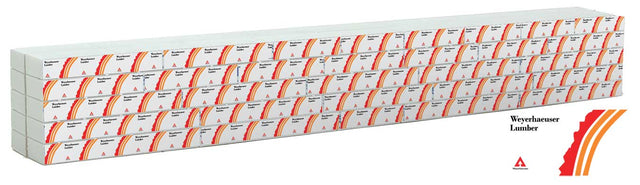 Wrapped Lumber Load for WalthersMainline 72' Centerbeam Flatcar -- Weyerhauser Lumber (red, orange)