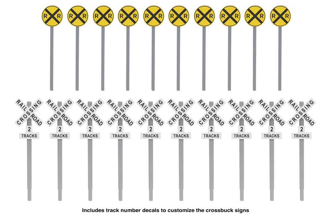 Railroad Crossing Signs -- 10 Each: Modern Advance Warning, Crossbucks-4