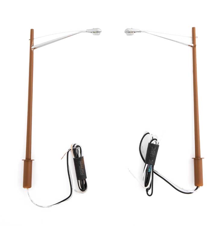 LED Streetlight 2-Pack -- Modern Long Arm Style w/Wood Pole