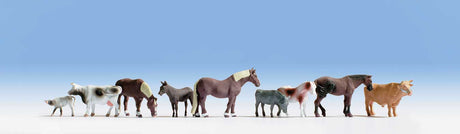 Large Farm Animals -- 9 Assorted Horses and Cattle