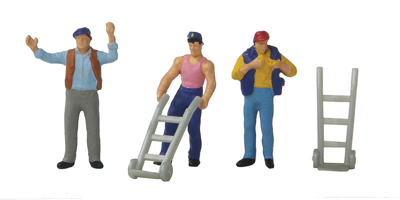 Dock Workers -- Three Figures & Two Handcarts
