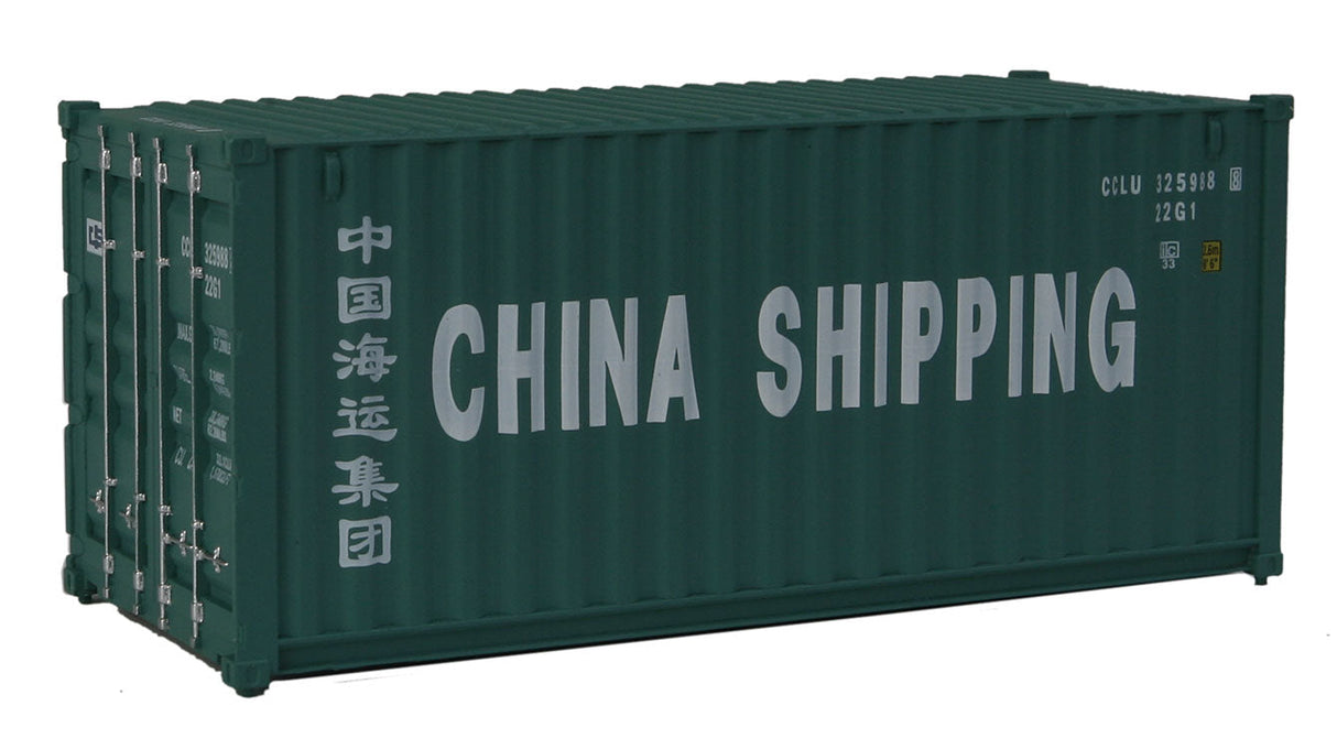 20' Corrugated Container - Assembled -- China Shipping (green, white; Billboard Lettering)-1