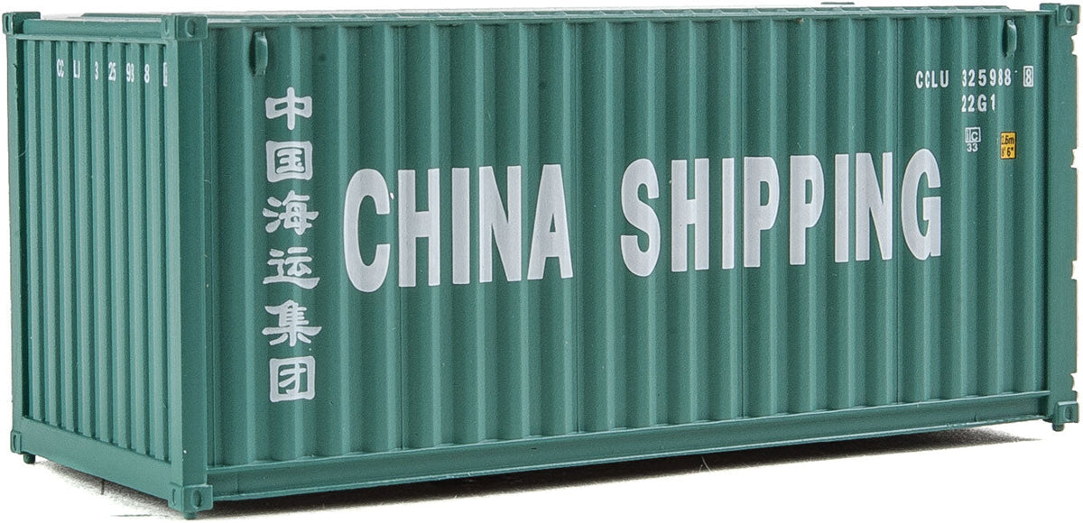 20' Corrugated Container - Assembled -- China Shipping (green, white; Billboard Lettering)-2