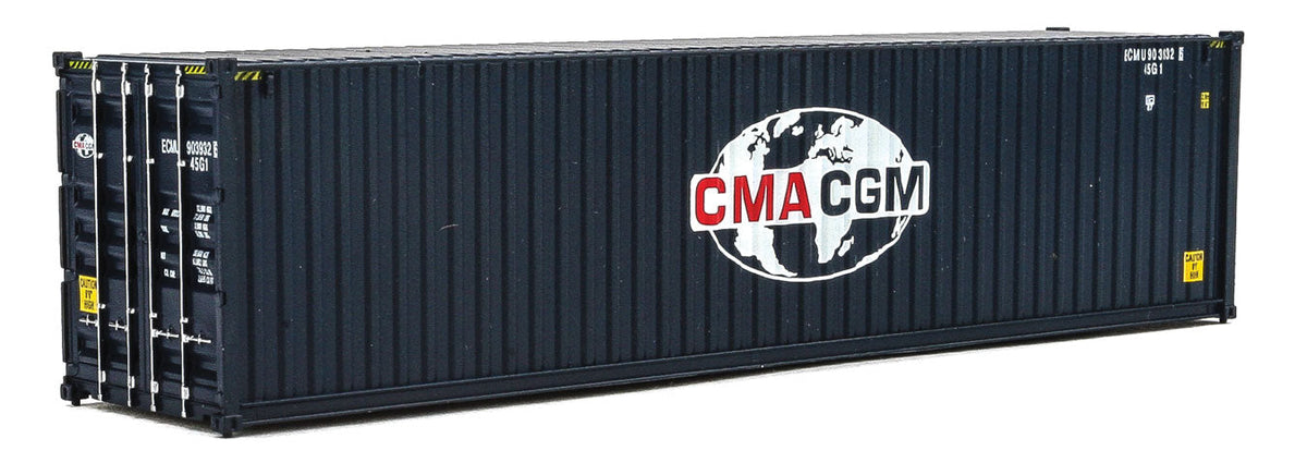 40' Hi-Cube Corrugated-Side Container - Assembled -- GMA-CGM (Globe Logo; blue, white, red)-1
