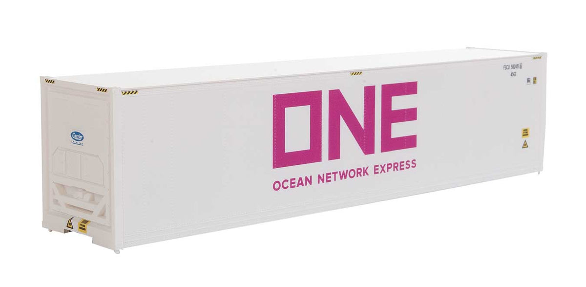 40' Hi-Cube Smooth-Side Reefer Container - Assembled -- Ocean Network Express - ONE (white, magenta)-2