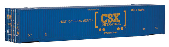 53' Singamas Corrugated Side Container - Ready to Run -- CSX Transportation (blue, yellow; Boxcar Logo)-1