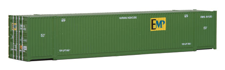 53' Singamas Corrugated Side Container - Ready to Run -- EMP (green, yellow)-1