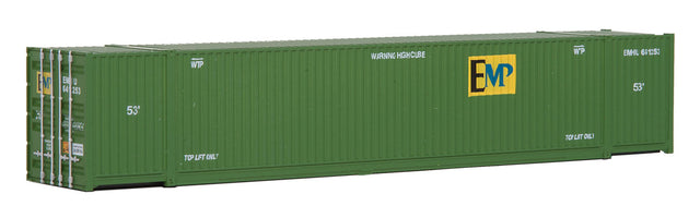 53' Singamas Corrugated Side Container - Ready to Run -- EMP (green, yellow)-1