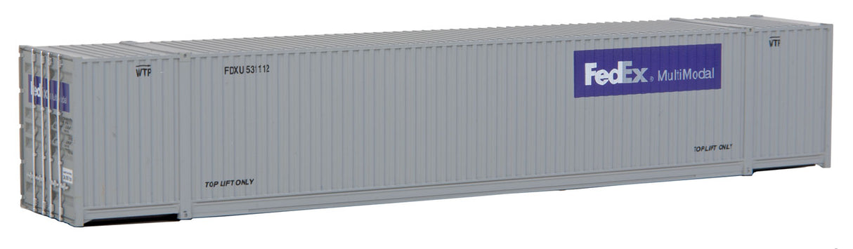 53' Singamas Corrugated Side Container - Ready to Run -- FedEx MultiModal (gray, purple)-1