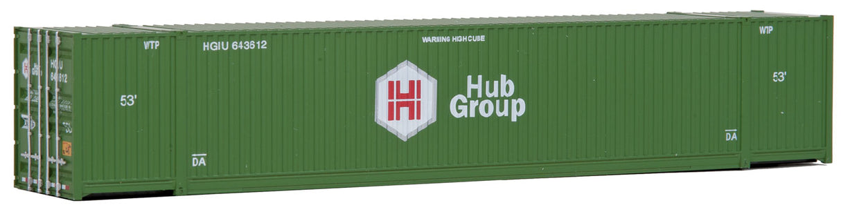 53' Singamas Corrugated Side Container - Ready to Run -- Hub Group (green, white, red)-1