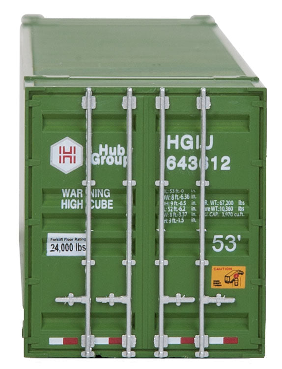 53' Singamas Corrugated Side Container - Ready to Run -- Hub Group (green, white, red)-3
