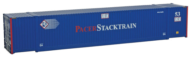 53' Singamas Corrugated Side Container - Ready to Run -- Pacer Stacktrain (blue, white, red)-1