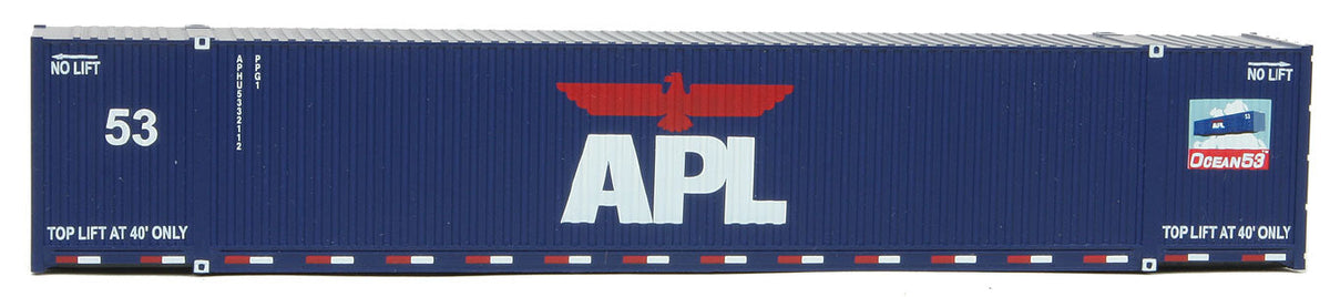 53' Singamas Corrugated-Side Container - Ready to Run -- American President Lines (blue, white, red; Lower Sill Stripes)-3