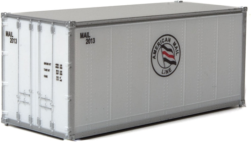 20' Smooth-Side Container - Ready to Run -- American Mail Line (white, blue, red)-1