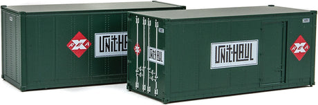 20' Smooth-Side Container with Right Side Door 2-Pack - Ready to Run -- Railway Express Agency #260090, 260092 (green, red; Unit Haul Logo)-1