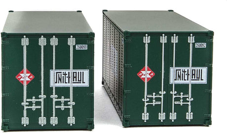 20' Smooth-Side Container with Right Side Door 2-Pack - Ready to Run -- Railway Express Agency #260090, 260092 (green, red; Unit Haul Logo)-6