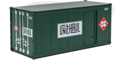 20' Smooth-Side Container with Right Side Door 2-Pack - Ready to Run -- Railway Express Agency #260095, 260097 (green, red; Unit Haul Logo)-2