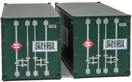 20' Smooth-Side Container with Right Side Door 2-Pack - Ready to Run -- Railway Express Agency #260095, 260097 (green, red; Unit Haul Logo)-6