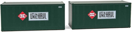 20' Smooth-Side Container with Right Side Door 2-Pack - Ready to Run -- Railway Express Agency #260095, 260097 (green, red; Unit Haul Logo)-7