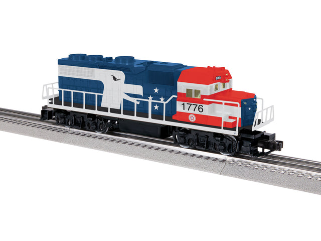 EMD GP38 - 3-Rail w/LionChief Plus 2.0 Sound, Control & Smoke -- Grand Trunk #1776 (Bicentennial, blue, red, white)-1