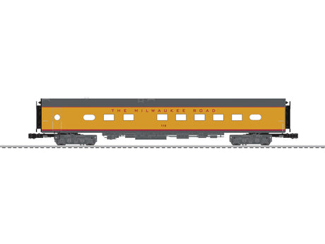 18" Smooth-Side Diner with StationSounds - 3-Rail - Ready to Run -- Milwaukee Road #116 (1955 Hiawatha, Armour Yellow, gray, red)-1