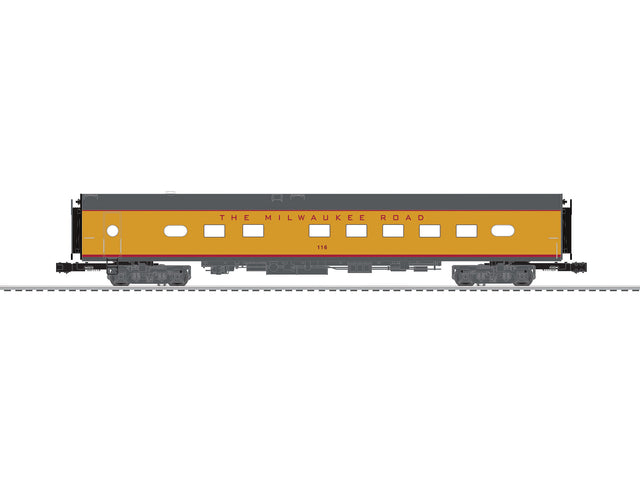 18" Smooth-Side Diner with StationSounds - 3-Rail - Ready to Run -- Milwaukee Road #116 (1955 Hiawatha, Armour Yellow, gray, red)-1