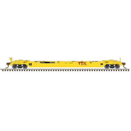 40' Rebuilt Well Car - 2-Rail - Ready to Run - Premier -- TTX (yellow, red, Forward Thinking Logo)-1