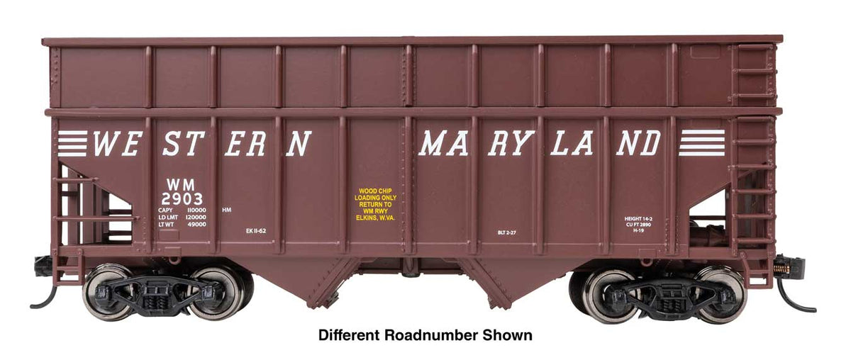 36' Wood Chip Hopper - Ready to Run -- Western Maryland #2909 (Boxcar Red)-1