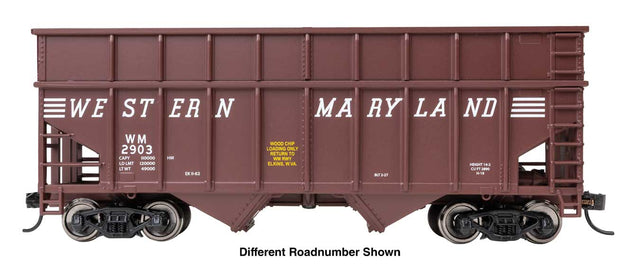 36' Wood Chip Hopper - Ready to Run -- Western Maryland #2909 (Boxcar Red)-1
