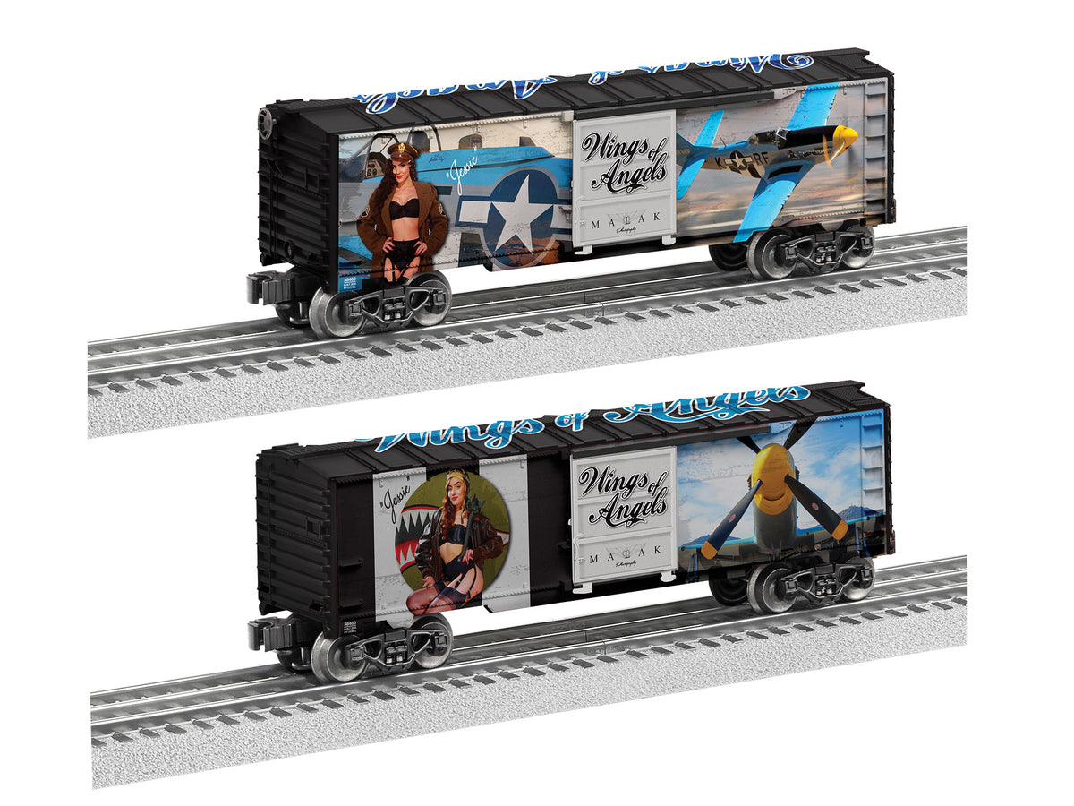 Steel Boxcar - 3-Rail - Ready to Run -- Wings of Angels - Jessie (black, gray, blue, car)-1
