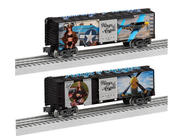 Steel Boxcar - 3-Rail - Ready to Run -- Wings of Angels - Jessie (black, gray, blue, car)-1