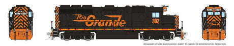 EMD GP40 - Sound and DCC -- Wheeling & Lake Erie #302 (DRGW Scheme, black, orange, Large Logo)-1
