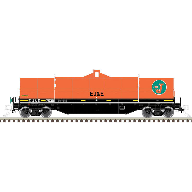42' Coil Car w/Fishbelly Side Sill - 3-Rail - Ready to Run - Master(R) -- Elgin, Joliet & Eastern (Fantasy Scheme, black, orange, green)-1