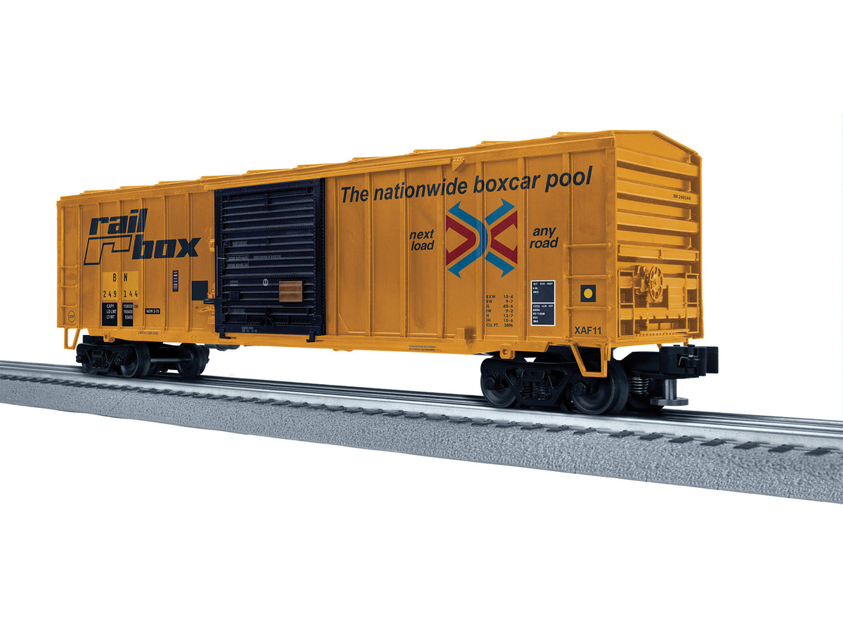 ACF 50' Boxcar - 3-Rail - Ready to Run -- Burlington Northern #11999 (Ex-Railbox, yellow, black, Early Logo)-1