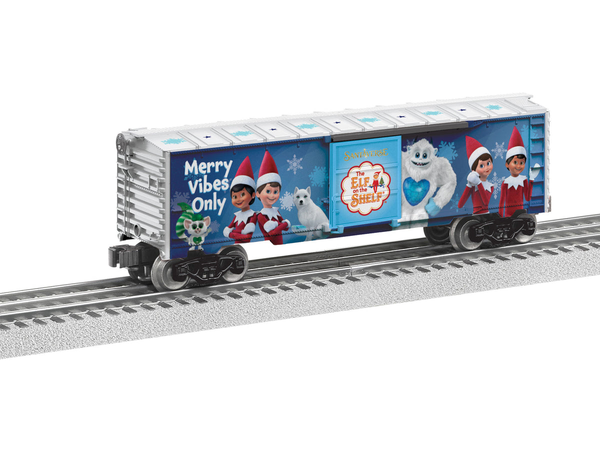Steel Boxcar - 3-Rail - Ready to Run -- Elf on the Shelf Christmas (white, blue, red)-2
