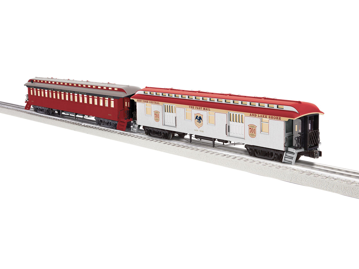 Wood Coach & Baggage Car Set - 3-Rail - Ready to Run -- New York Central Set A #2208, 701 (white, red and red)-1
