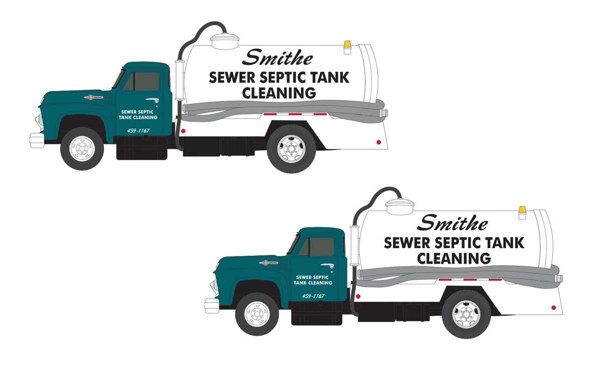 1954 Ford Septic Tank Truck - Assembled -- Smithe Septic Cleaning (green, white)