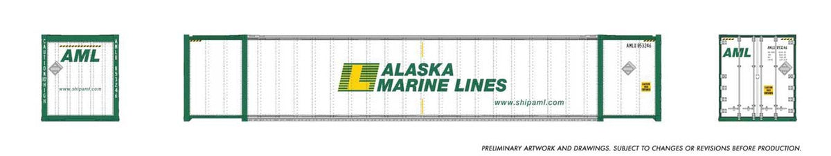 53' High-Cube Container 2-Pack - Ready to Run -- Alaska Marine (white, green, yellow)-1