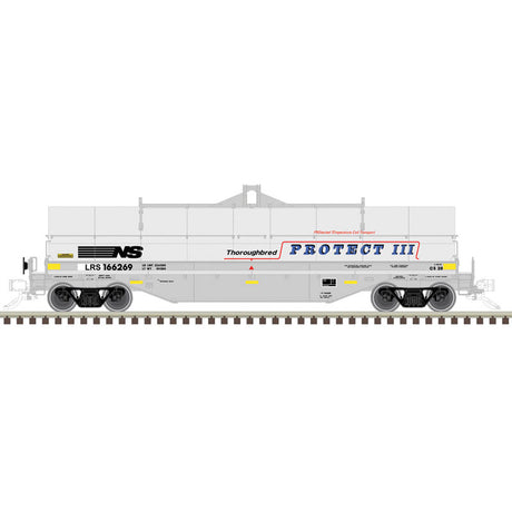 42' Coil Car w/Fishbelly Side Sill - 3-Rail - Ready to Run - Master(R) -- Laurinburg & Southern LRS (gray, NS Protect III Hood)-1