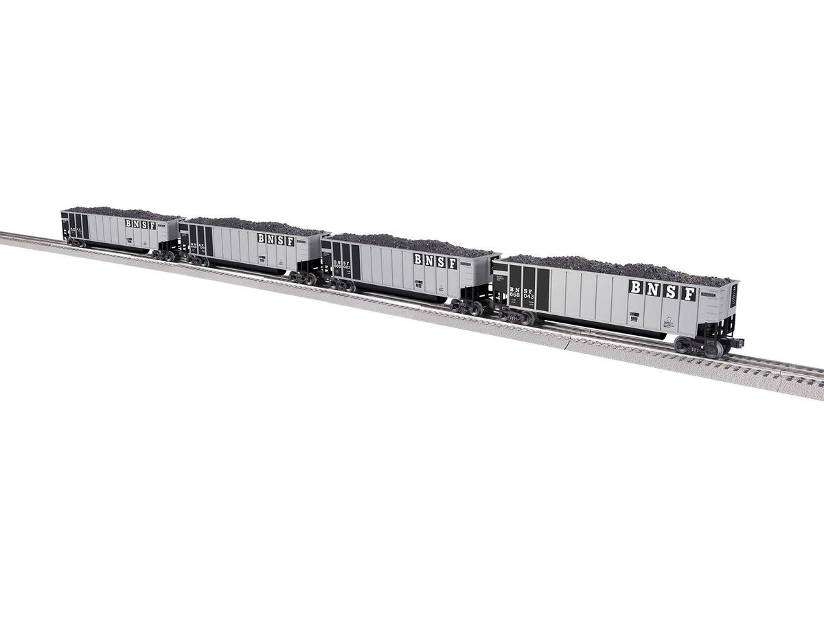 Bathtub Coal Gondola w/Load 4-Pack - 3-Rail - Ready to Run -- BNSF Railway #668043, 663082, 663129, 668195 (Early, silver, black)-1